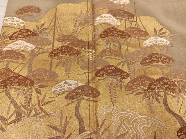 平和屋着物●豪華色留袖 駒刺繍 浜松文 金彩 正絹 逸品 AABL0643ph