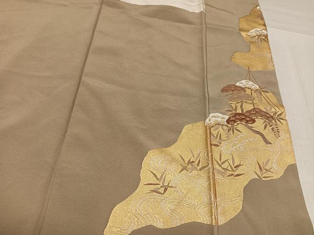 平和屋着物●豪華色留袖 駒刺繍 浜松文 金彩 正絹 逸品 AABL0643ph