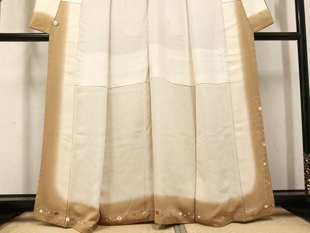 平和屋着物●上質な色無地 霞地紋 榛色 鈴乃屋扱い 正絹 逸品 AABL0645ph