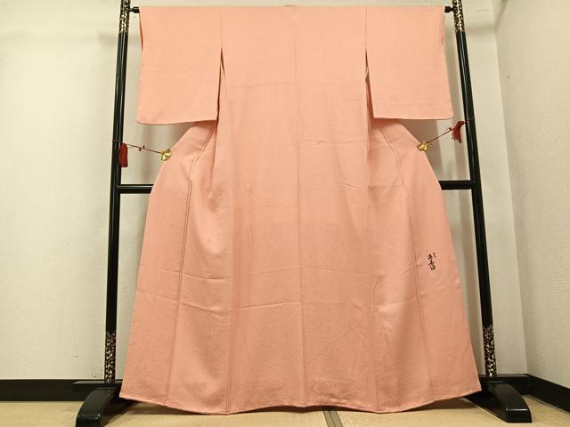 平和屋着物●上質な色無地 作家物 草花地紋 赤香色 正絹 逸品 未使用 AABL0652ph