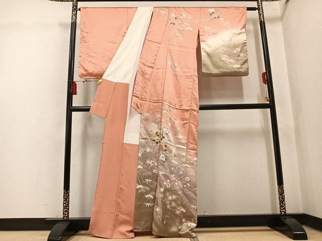 平和屋着物●訪問着 駒刺繍 松竹梅草花文 暈し染め 金彩 正絹 逸品 AABL0653ph