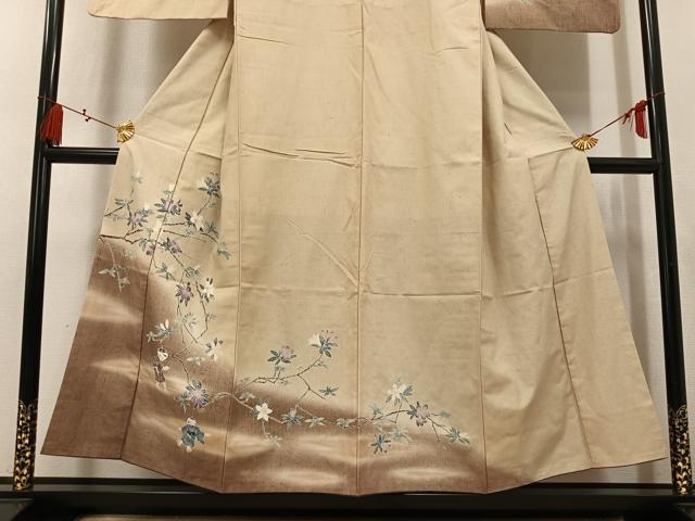 平和屋着物●訪問着 友禅 紬地 童子枝花文 正絹 逸品 AABL0655ph