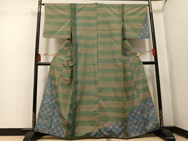 平和屋着物●訪問着 紬地 雲絞り 横段文 正絹 逸品 AABL0657ph
