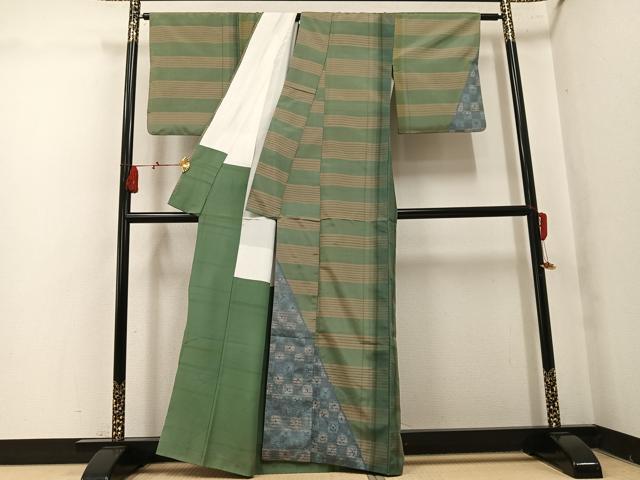 平和屋着物●訪問着 紬地 雲絞り 横段文 正絹 逸品 AABL0657ph