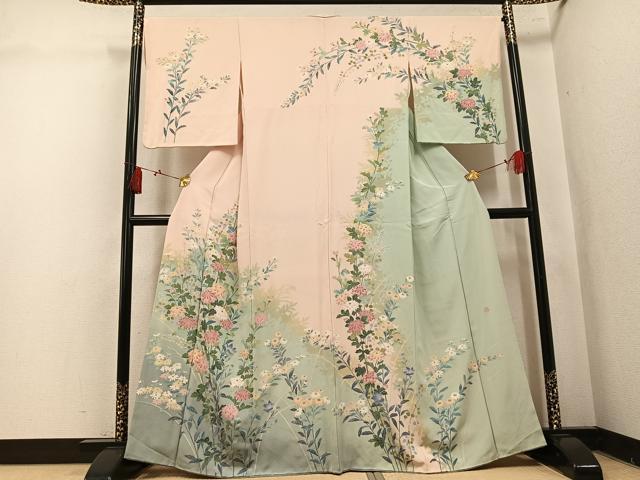 平和屋着物●訪問着 友禅 作家物 草花文 暈し染め 正絹 逸品 AABL0658ph