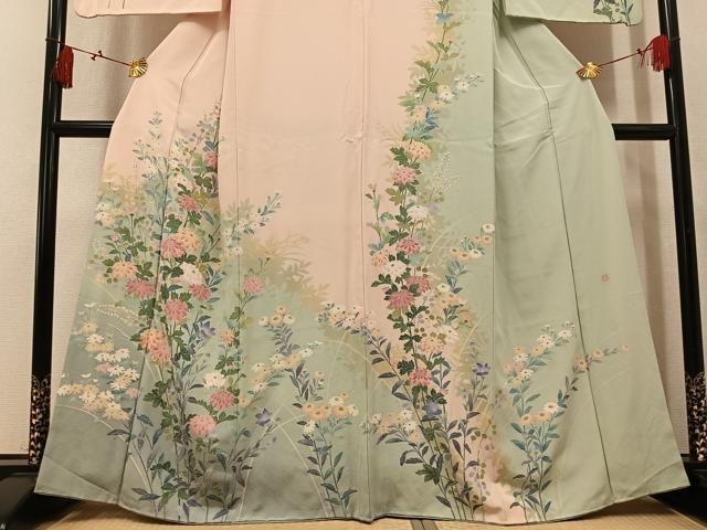 平和屋着物●訪問着 友禅 作家物 草花文 暈し染め 正絹 逸品 AABL0658ph