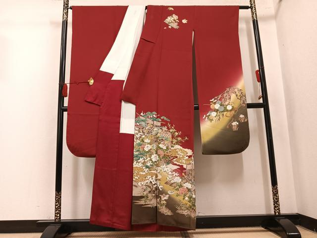 平和屋着物●豪華振袖 檜扇鴛鴦几帳花楽器文 暈し染め 金彩 正絹 逸品 AABL0660ph