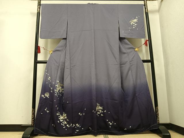 平和屋着物●訪問着 総刺繍 草花文 暈し染め 金糸 正絹 逸品 未使用 AABL0661ph