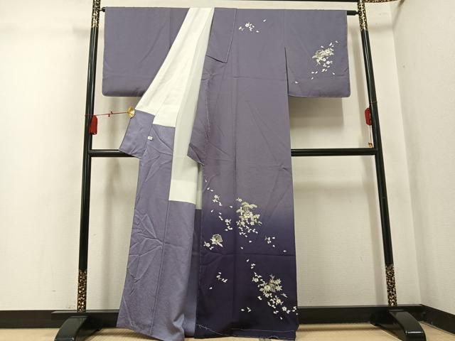平和屋着物●訪問着 総刺繍 草花文 暈し染め 金糸 正絹 逸品 未使用 AABL0661ph