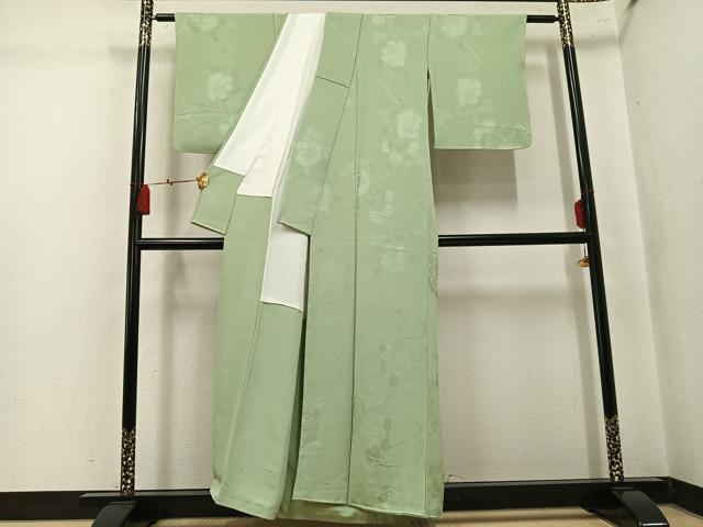 平和屋着物●上質な色無地 花地紋 裏葉柳色 正絹 逸品 未使用 AABL0681ph