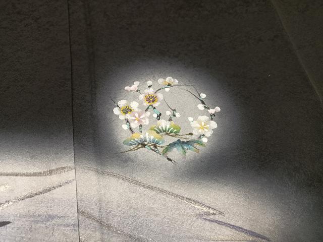 平和屋着物●訪問着 手描き 梅 暈し染め 黒地 銀彩 ほていや扱い 正絹 逸品 未使用 AABL0687ph