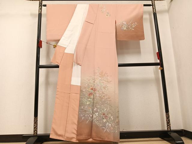 平和屋着物●訪問着 作家物 総刺繍 草花文 暈し染め 金彩 正絹 逸品 AABL0690ph