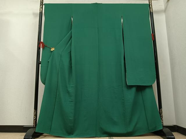 平和屋着物●豪華振袖 色無地 常磐緑色 正絹 逸品 AABL0694ph