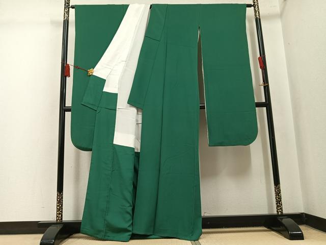 平和屋着物●豪華振袖 色無地 常磐緑色 正絹 逸品 AABL0694ph