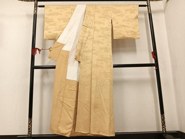 平和屋着物●上質な色無地 流水花地紋 飴色 三越扱い 正絹 逸品 AABL0701ph