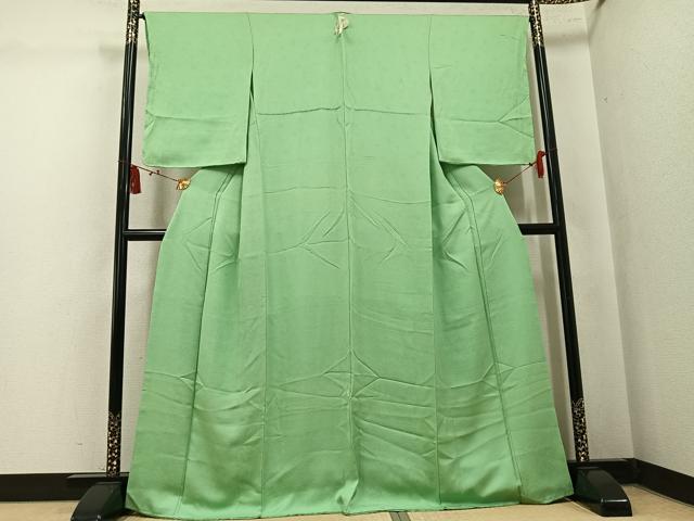 平和屋着物●上質な色無地 草花地紋 柳色 正絹 逸品 未使用 AABL0705ph