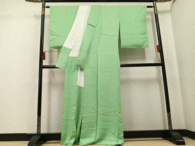 平和屋着物●上質な色無地 草花地紋 柳色 正絹 逸品 未使用 AABL0705ph