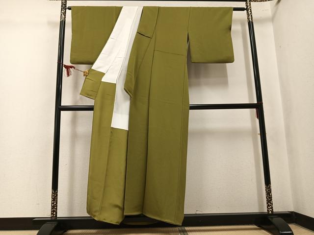 平和屋着物●上質な色無地 国防色 正絹 逸品 AABL0707ph