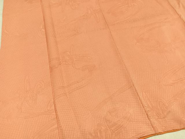 平和屋着物●上質な色無地 折り鶴地紋 深支子色 正絹 逸品 AABL0716ph