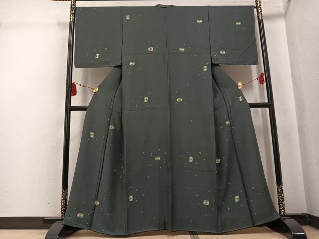 平和屋着物●上質な小紋 作家物 松柏 絞り 抽象文 正絹 逸品 未使用 AABL0721ph