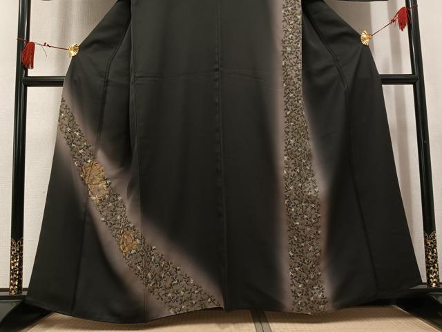平和屋着物●訪問着 刺繍 草花文 暈し染め 金糸 正絹 逸品 AABL0730ph