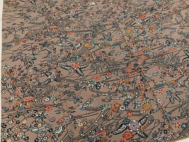 平和屋着物●上質な小紋 型染め 流水風景草花文 正絹 逸品 AABL0740ph