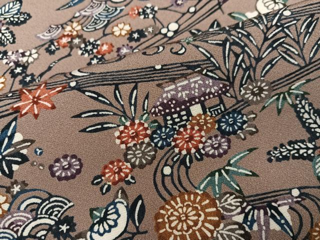 平和屋着物●上質な小紋 型染め 流水風景草花文 正絹 逸品 AABL0740ph