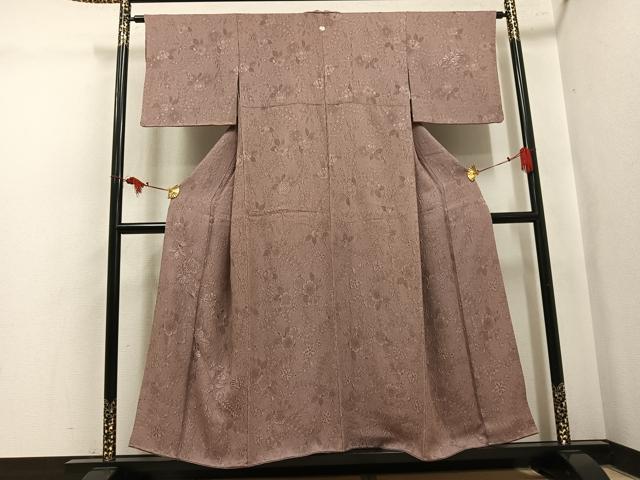 平和屋着物●上質な色無地 辻が花地紋 梅染色 正絹 逸品 AABL0741ph
