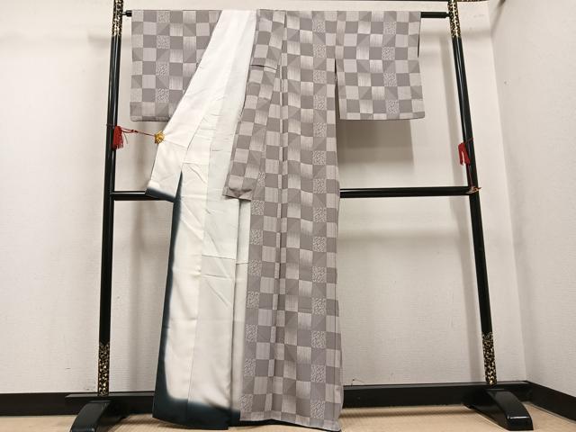 平和屋着物●上質な小紋 市松文様 正絹 逸品 AABL0745ph