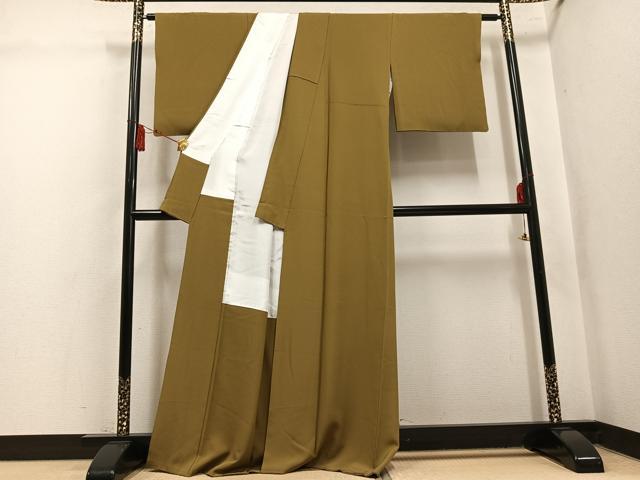 平和屋着物●上質な色無地 黄橡色 正絹 逸品 AABL0746ph