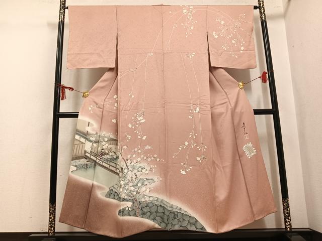 平和屋着物●友禅作家の巨匠 浅井青仁 訪問着 女人花文 暈し染め 正絹 逸品 AABL0759ph
