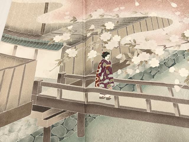 平和屋着物●友禅作家の巨匠 浅井青仁 訪問着 女人花文 暈し染め 正絹 逸品 AABL0759ph