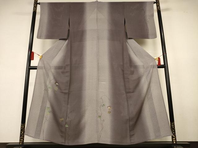 平和屋着物*夏物 訪問着 絽 蔦の葉色紙花鳥文 暈し染め 金彩 正絹 逸品 AABL0761jd