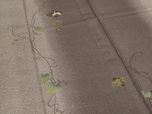 平和屋着物*夏物 訪問着 絽 蔦の葉色紙花鳥文 暈し染め 金彩 正絹 逸品 AABL0761jd