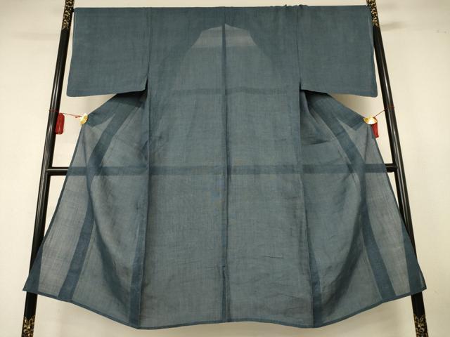 平和屋着物*夏物 男性 本場小千谷ちぢみ 錆鉄御納戸色 麻 逸品 AABL0789jd