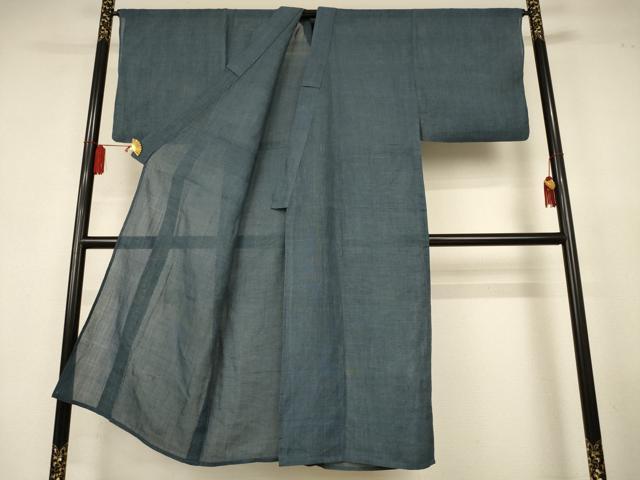 平和屋着物*夏物 男性 本場小千谷ちぢみ 錆鉄御納戸色 麻 逸品 AABL0789jd