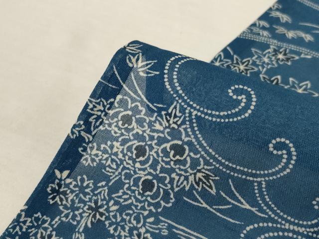 平和屋着物*夏物 小紋 紗 流水草花文 正絹 逸品 AABL0792jd