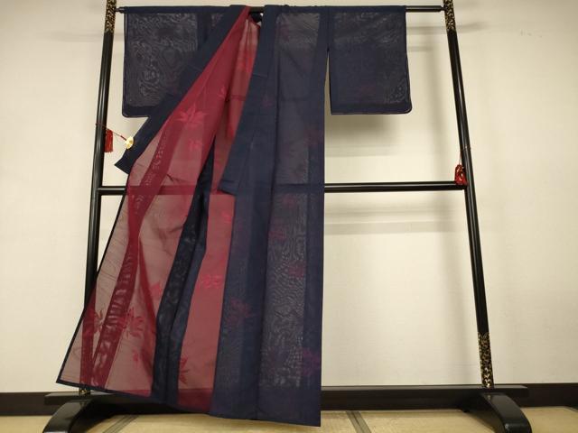 平和屋着物*夏物 小紋 紗 流水舞葉文 正絹 逸品 未使用 AABL0800jd