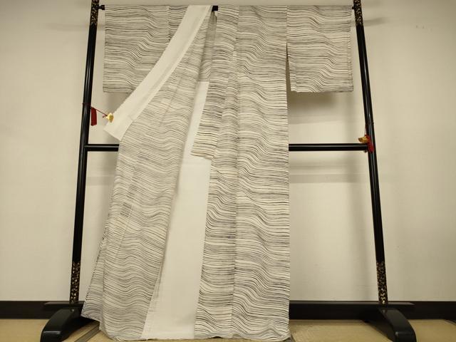 平和屋着物*夏物 小紋 絽 変わり縞 正絹 逸品 AABL0804jd