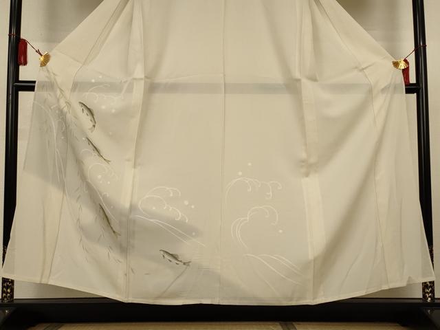 平和屋着物*夏物 訪問着 絽 手描き 魚 銀彩 正絹 逸品 AABL0809jd