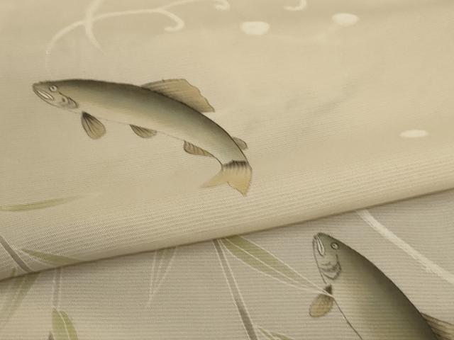 平和屋着物*夏物 訪問着 絽 手描き 魚 銀彩 正絹 逸品 AABL0809jd