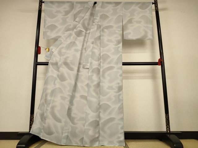 平和屋着物*夏物 森英恵・HANAE MORI 小紋 紗 霞文 洗える着物 AABL0822jd