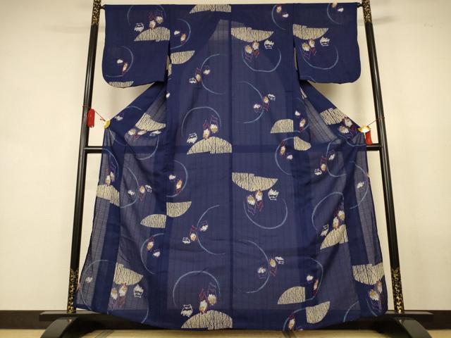 平和屋着物*夏物 小紋 紗 梟 洗える着物 AABL0823jd