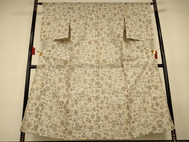 平和屋着物*夏物 本場小千谷ちぢみ 幾何学文様 麻 逸品 AABL0825jd
