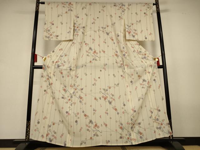 平和屋着物*夏物 小紋 絽縮緬 枝花文 洗える着物 AABL0827jd