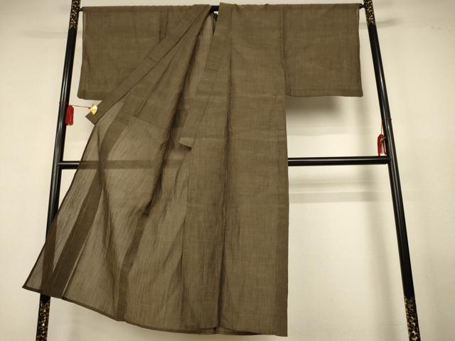 平和屋着物*夏物 男性 本場小千谷ちぢみ 媚茶色 麻 逸品 AABL0842jd