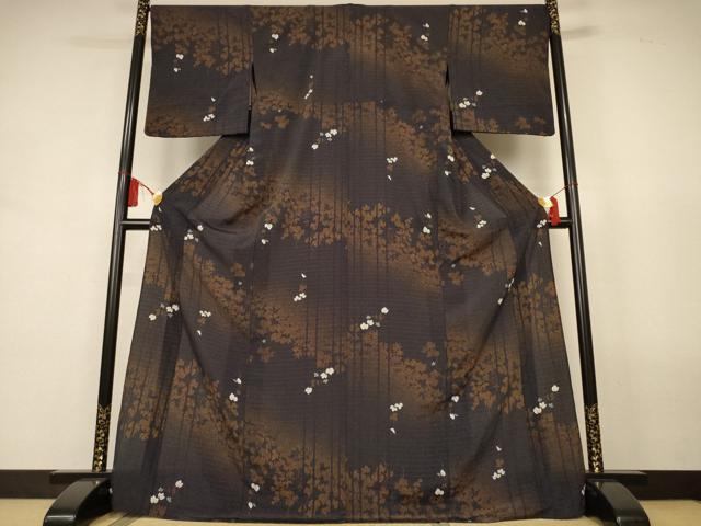 平和屋着物*夏物 小紋 絽縮緬 蔦の葉文 洗える着物 AABL0851jd
