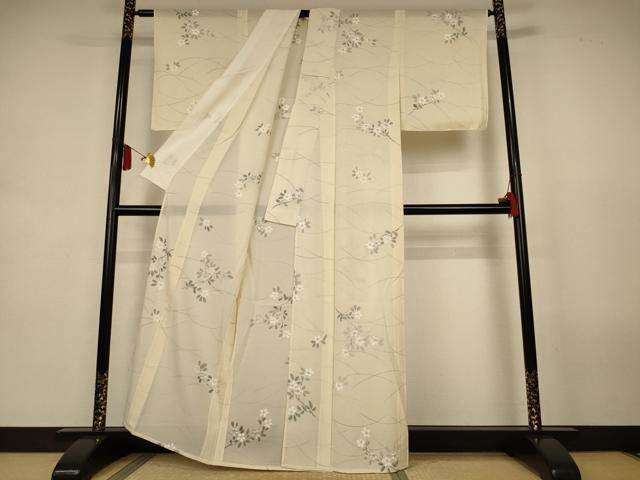 平和屋着物*夏物 小紋 絽 手描き 芝花文 正絹 逸品 AABL0855jd