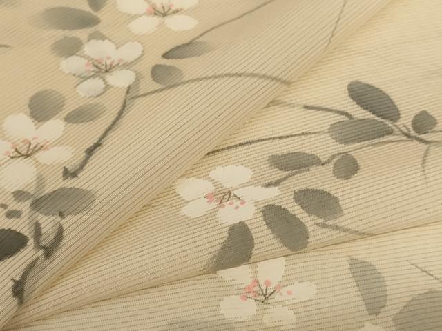 平和屋着物*夏物 小紋 絽 手描き 芝花文 正絹 逸品 AABL0855jd