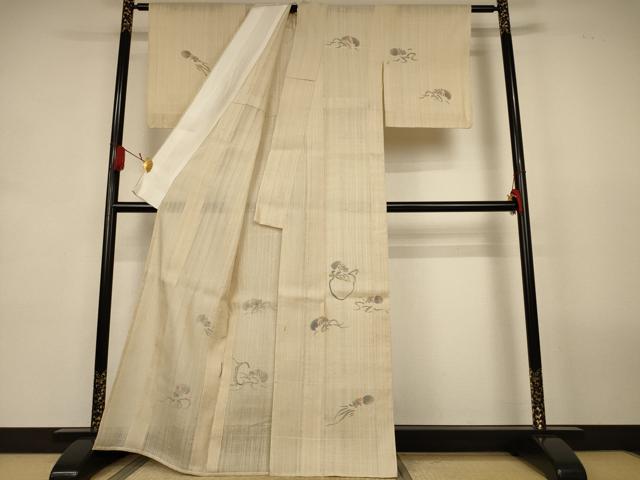 平和屋着物*夏物 訪問着 生紬 紗 手描き 蛸 正絹 逸品 AABL0862jd